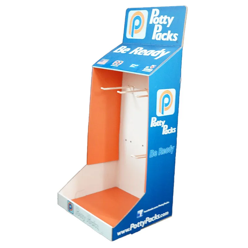 Custom Corrugated Paper Card Cardboard POP Counter With Peg Hooks Display Stand