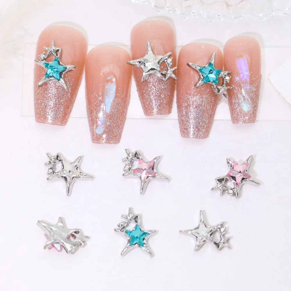Metal Crystal Star Nail Charms Rhinestones Gold Silver Star Nails Art Decoration Jewelry DIY Manicure Alloy Glitter Diamond