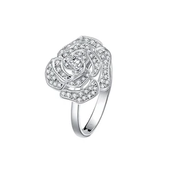 FFT 18k white gold natural diamond jewelry Circle budding flower initial rings
