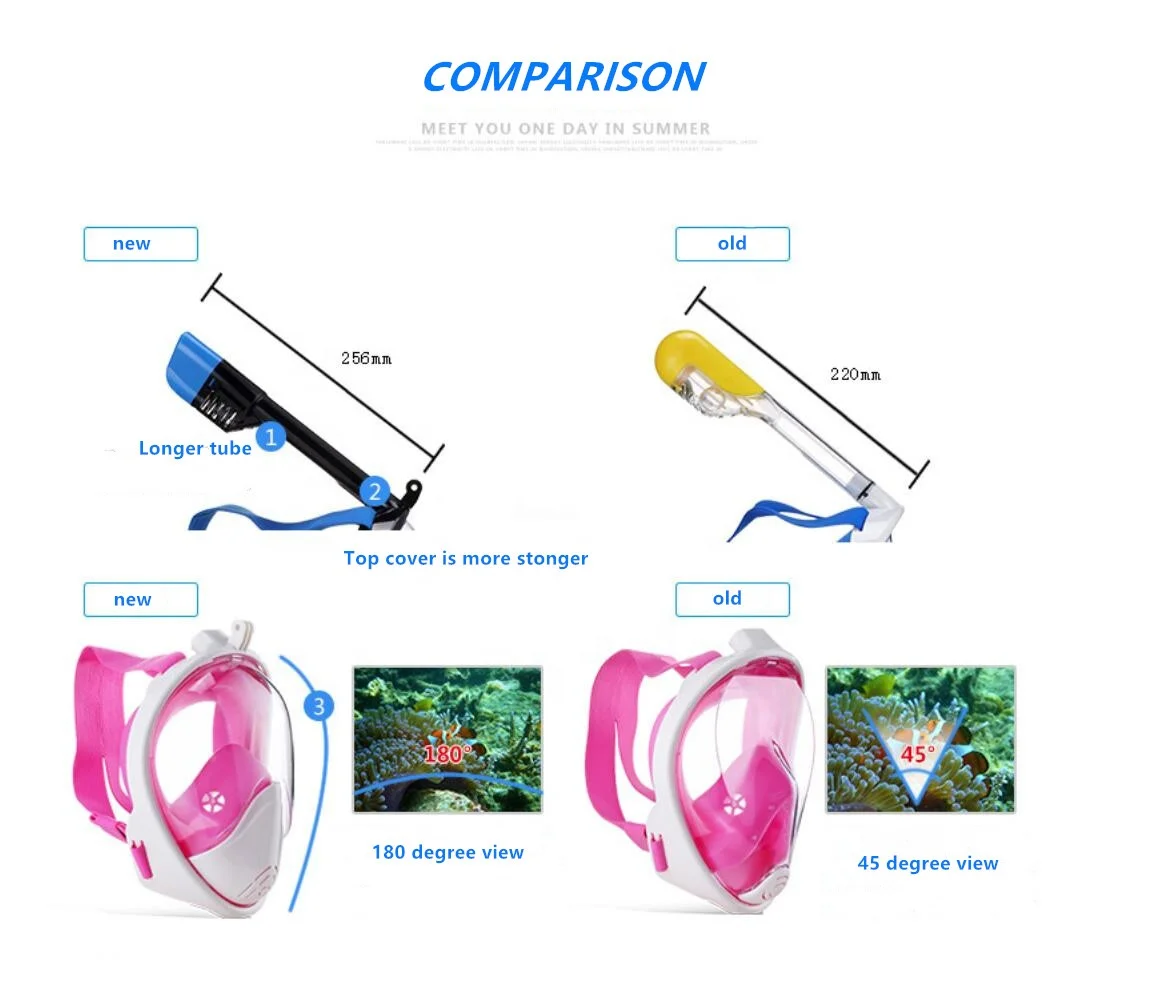 180 degree view PC dry mask full face scuba diving snorkel mask set