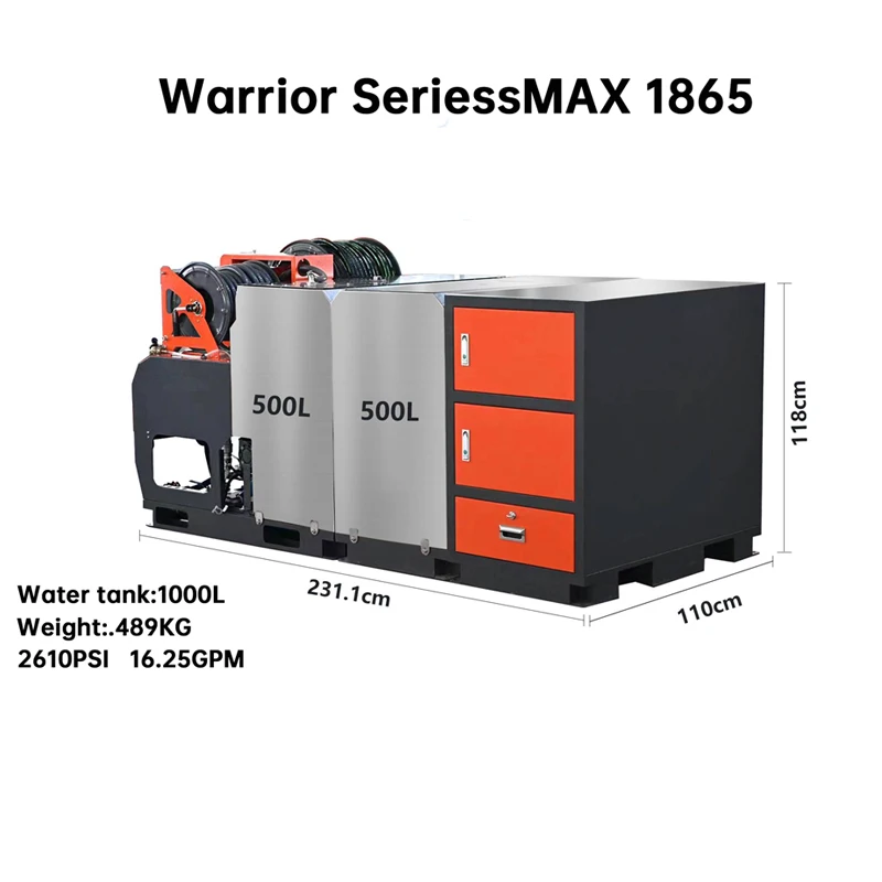 AMJET Pipe Water Jetting Machine 180bar Vehicle Mounted Sewer Jetting Machine 65lpm Special Equipment for Pipe Cleaners