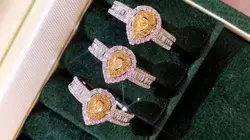 High-end Yellow Natural Gemstone Solid 18K Diamond Pear Shape Ring For Women