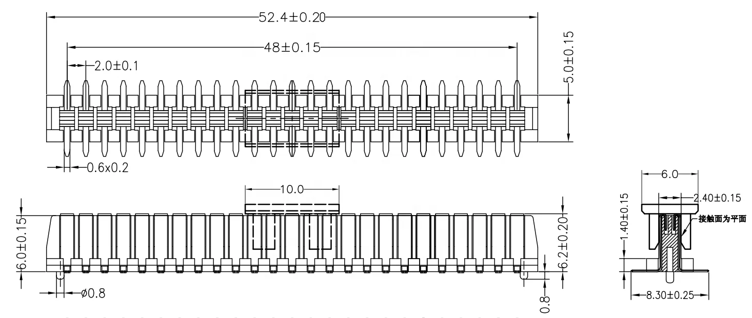 double row slot H6.0 W8.3 with cover electronic Card Edge Connector on PCB Connector