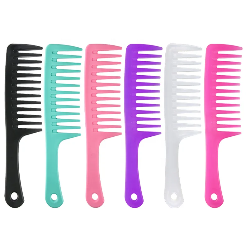 Customized Logo Various Colors Anti Static Hair Combs Plastic Detangling Wide Tooth Comb Professional Salon Use