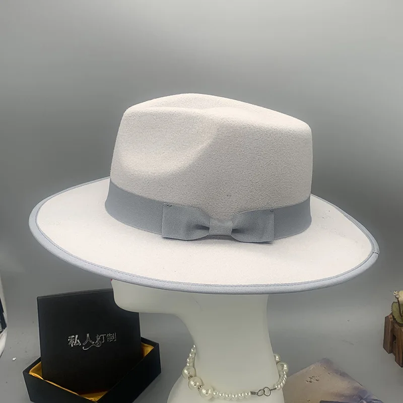 Hot Sale New Trend High Quality Big Flat Wide Brim wholesale wool felt 2023 Whomen Fedora Hats with Matching Ribbon Bow