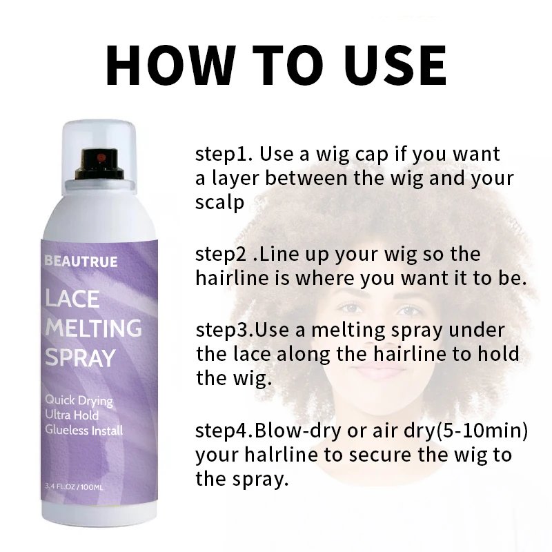 Factory Direct-sell Private Label Extreme Hold Fast Dry Aerosol Melting Spray Wig Lace Melting Glue Spray