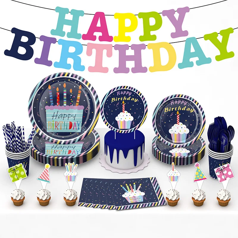 Birthday Party Supplies Custom Birthday Paper Plates Disposable Happy Birthday Party Tableware