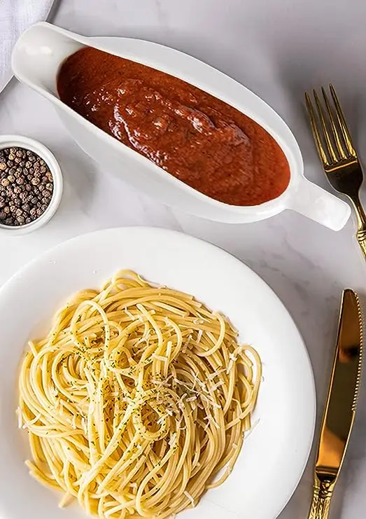 14 Oz Large Gravy Boat White Fine Porcelain Saucier Salad Dressings Pitcher with Ergonomic Handle