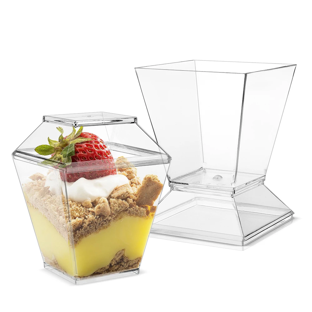 Cold Dessert Cup with Lid Cutlery Set Plastic 8oz Spill Proof Clear Customize OEM Packaging Container Vodka Accessory Style Food