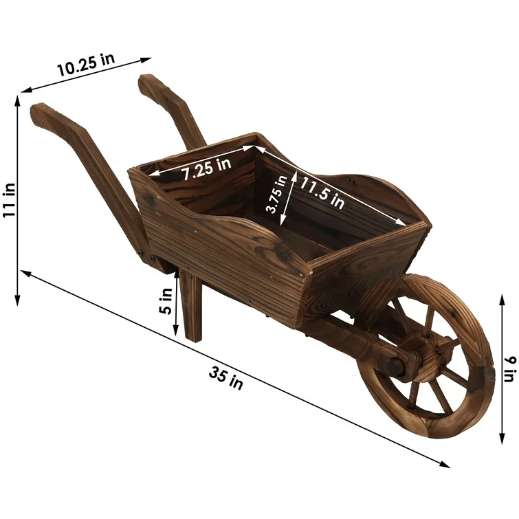 Custom Wooden Garden Trolley Planter Country Style Wheelbarrow Planter Outdoor Decoration Trolley Planter