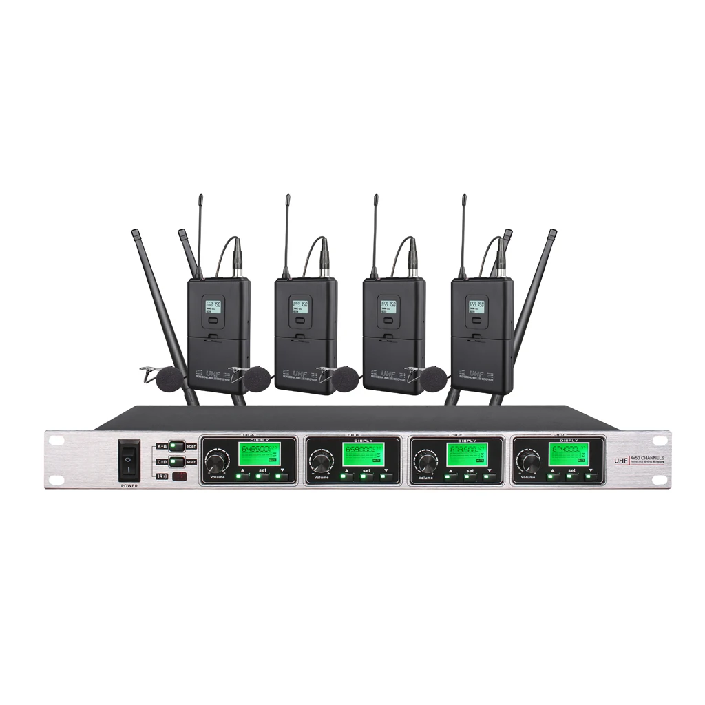 Четырехканальный беспроводной UHF-микрофон Fulinda SR-6004 для конференций профессиональный цвет черный серебристый OEM/ODM