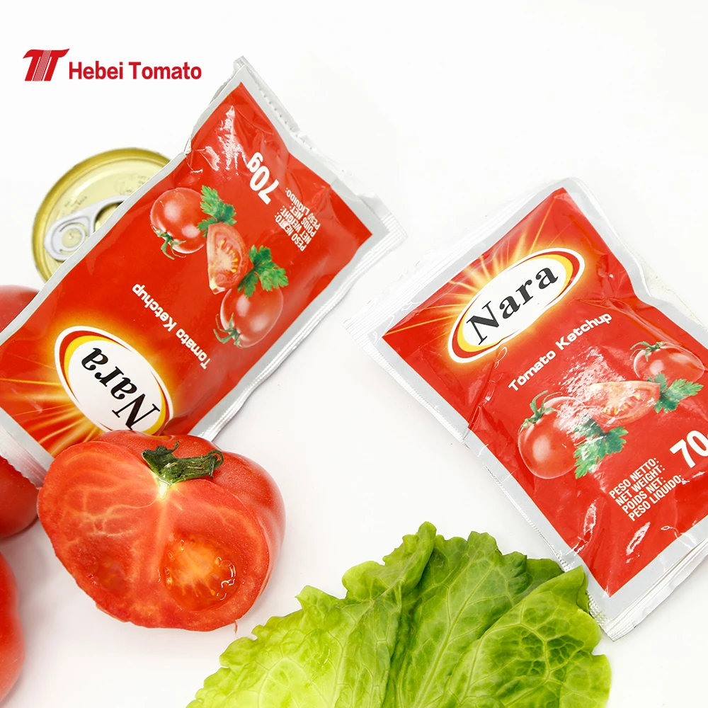 Good Quality 28-30% Brix 70grx50 Sachet/Carton Flat Sachet Tomato Paste