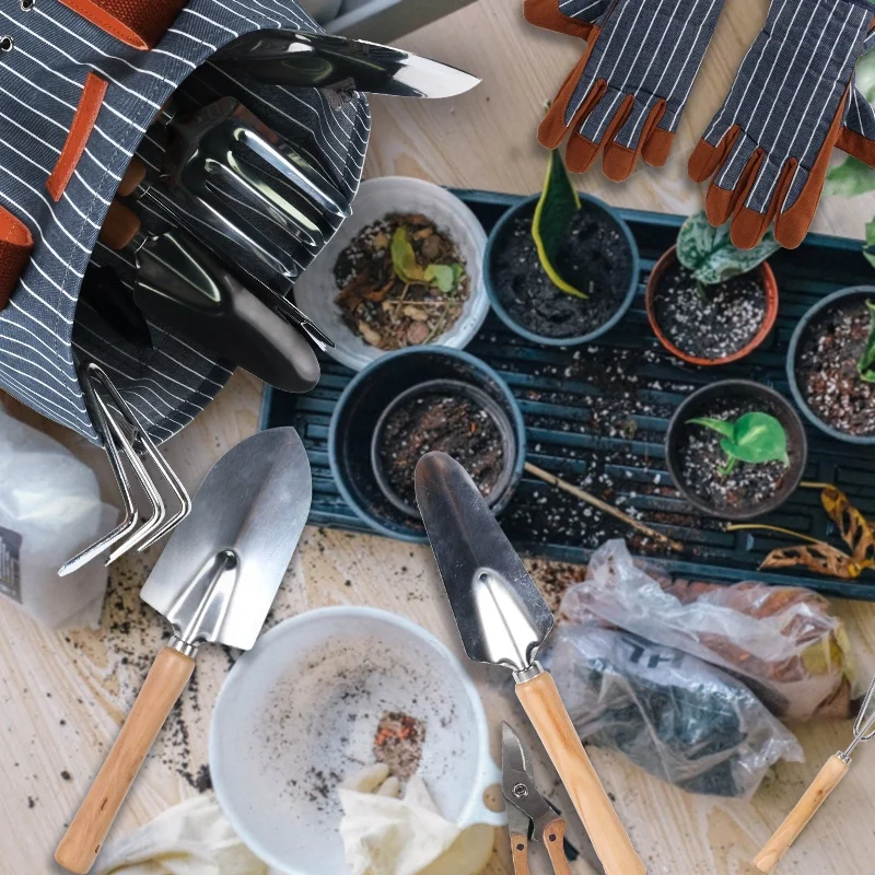CHANGRONG Custom waterproof stripe Plants 6 Piece Gardening Tool Set with Carrying Tote