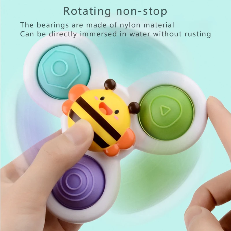 3PCS Cartoon Animal Suction Cup Spinner Toy Baby Bath Toys Hand Spinning Anime with Sucker Water Play Toys for Baby Kids Gift