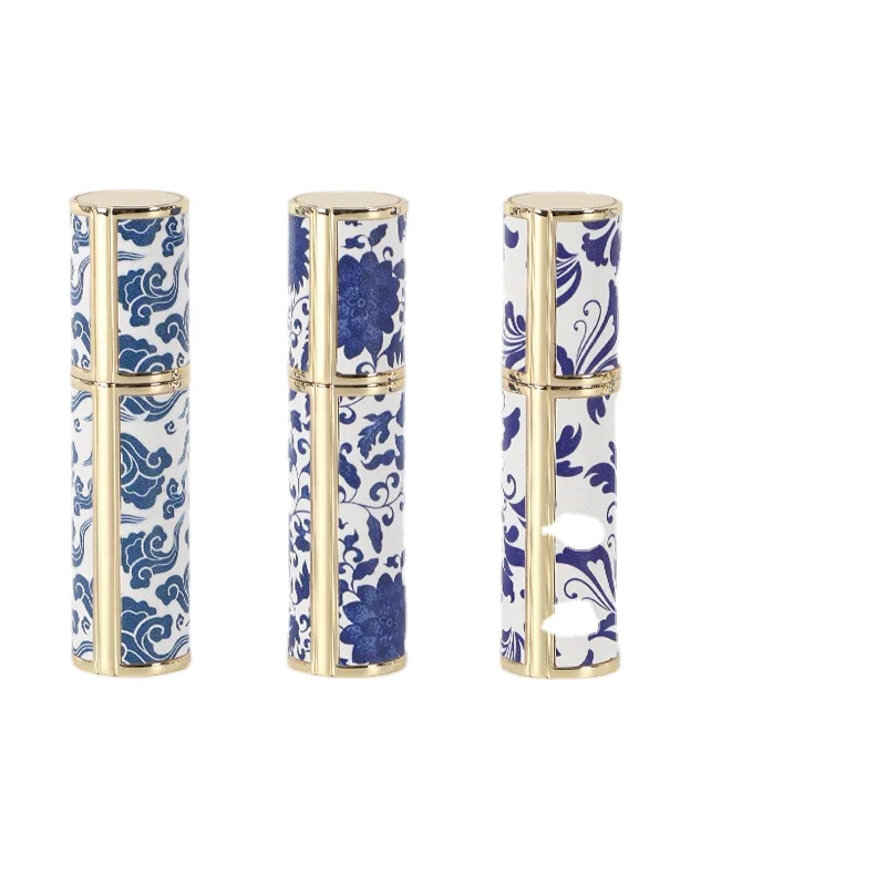 Blue and white porcelain antique perfume separate bottle PU leather cosmetics glass bottle