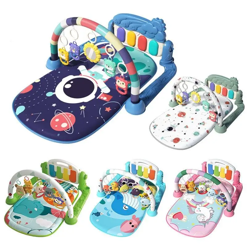 Allogogo Foldable Fitness Rack Keyboard Baby Carpet Piano Infant Astronaut Blanket Play Gym Mats Activity Toys With Rattle Music