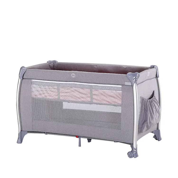 OEM ODM Wholesale Metal Baby Cot Bed Portable Baby Playpen with Removable Selected Aluminum Feet Tube Outside