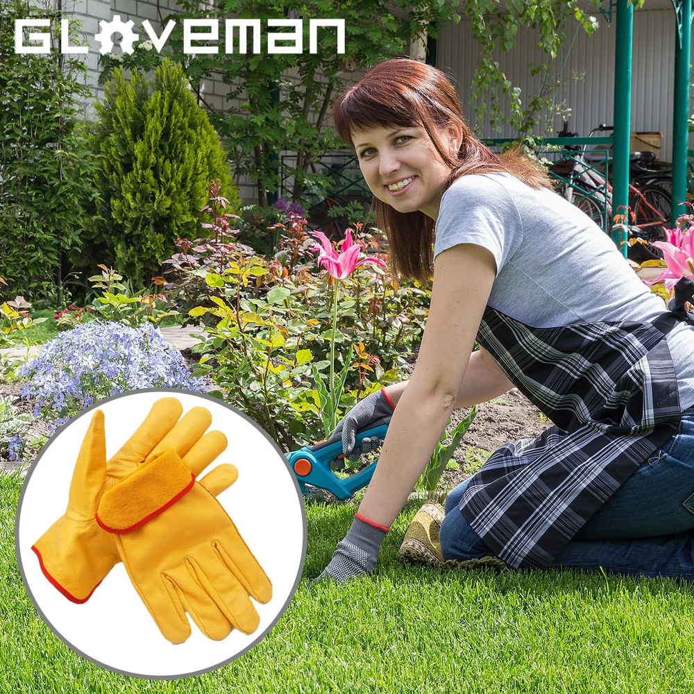 GLOVEMAN yellow men gardening construction working cowhide Cow Grain safety labor Leather Driver Glove
