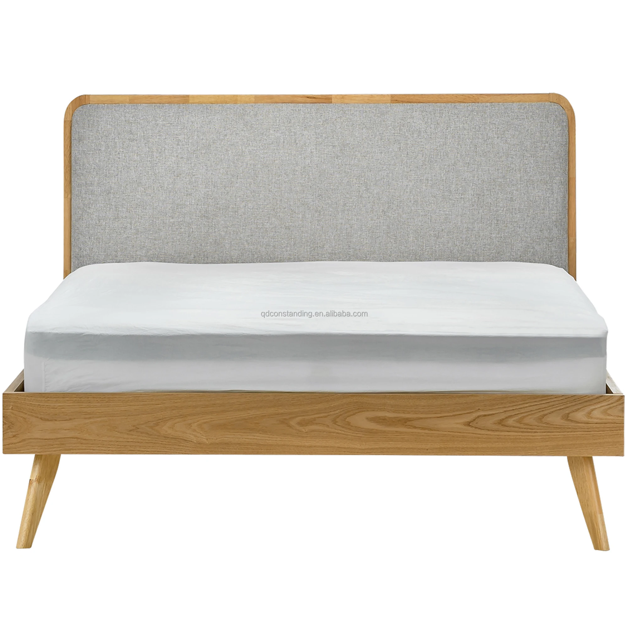 Accept Customization Luxury Double Upholstered Soft Solid Wooden Bed