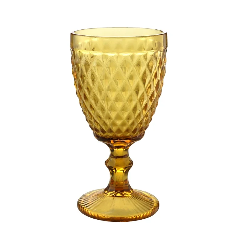 Color Embossed Engraved Glass Wine Drinking Goblet European Style Vintage-inspired Pattern light amber water goblets