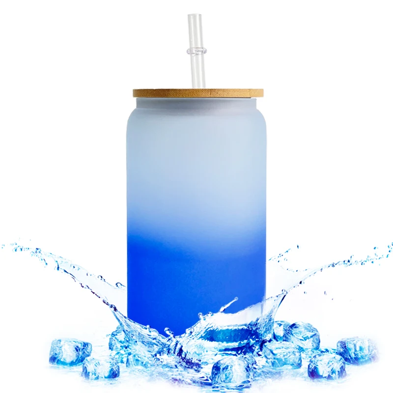 16 oz cold temperature color change drinking glass beer can shaped sublimation glass cups