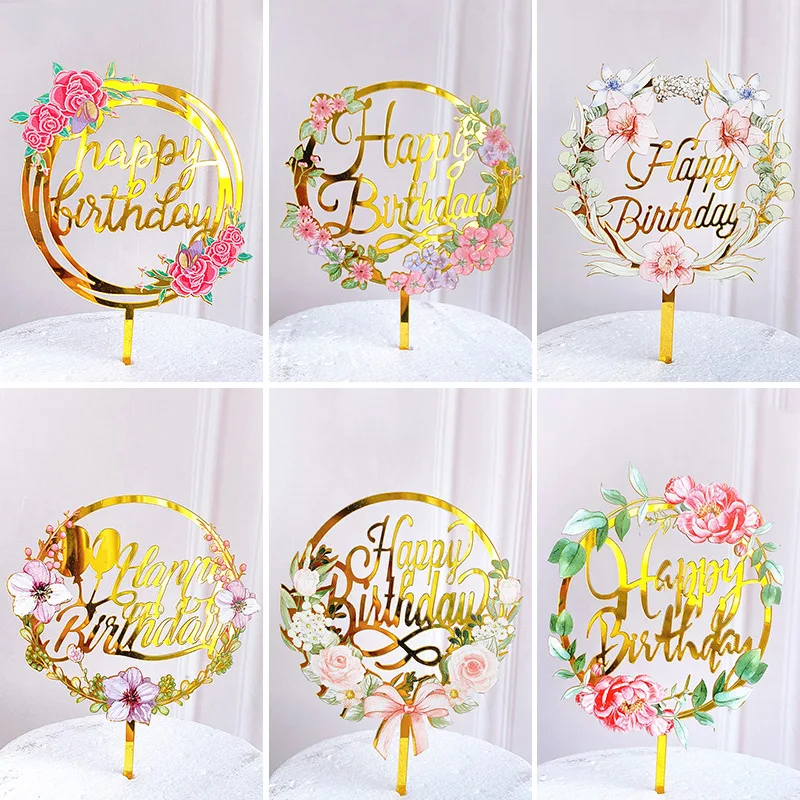 Baby Show Party decoration Mini Size Beautiful Flower Acrylic Happy Birthday Cake