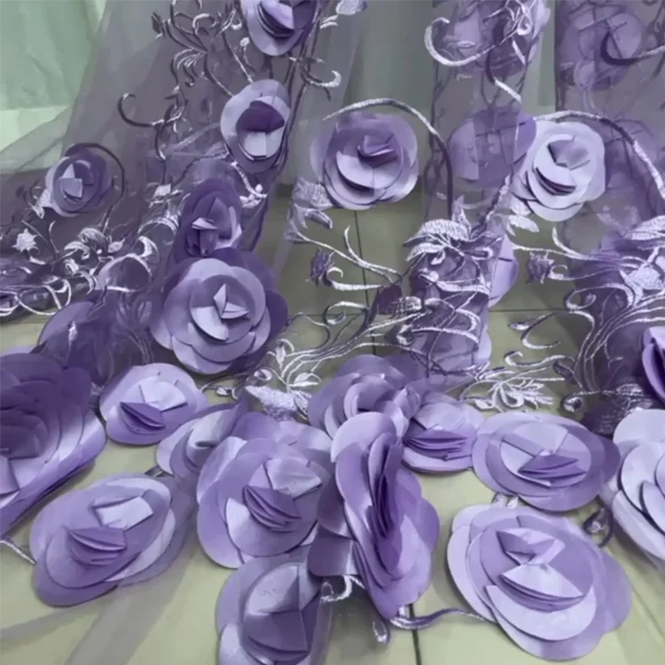 High Quality 3D Floral Applique Lace Rose Embroidery Lace Fabric Material For Dress Making