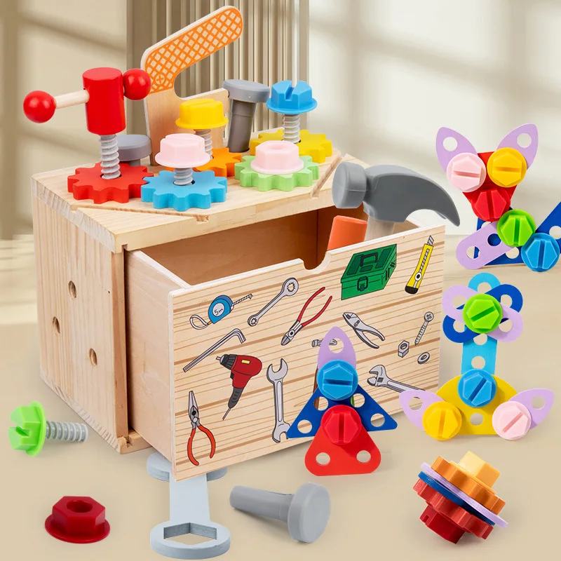 Children Wooden Multifunctional Drawer Toolbox Set for Baby Role-playing Enhances Hand-Eye Coordination