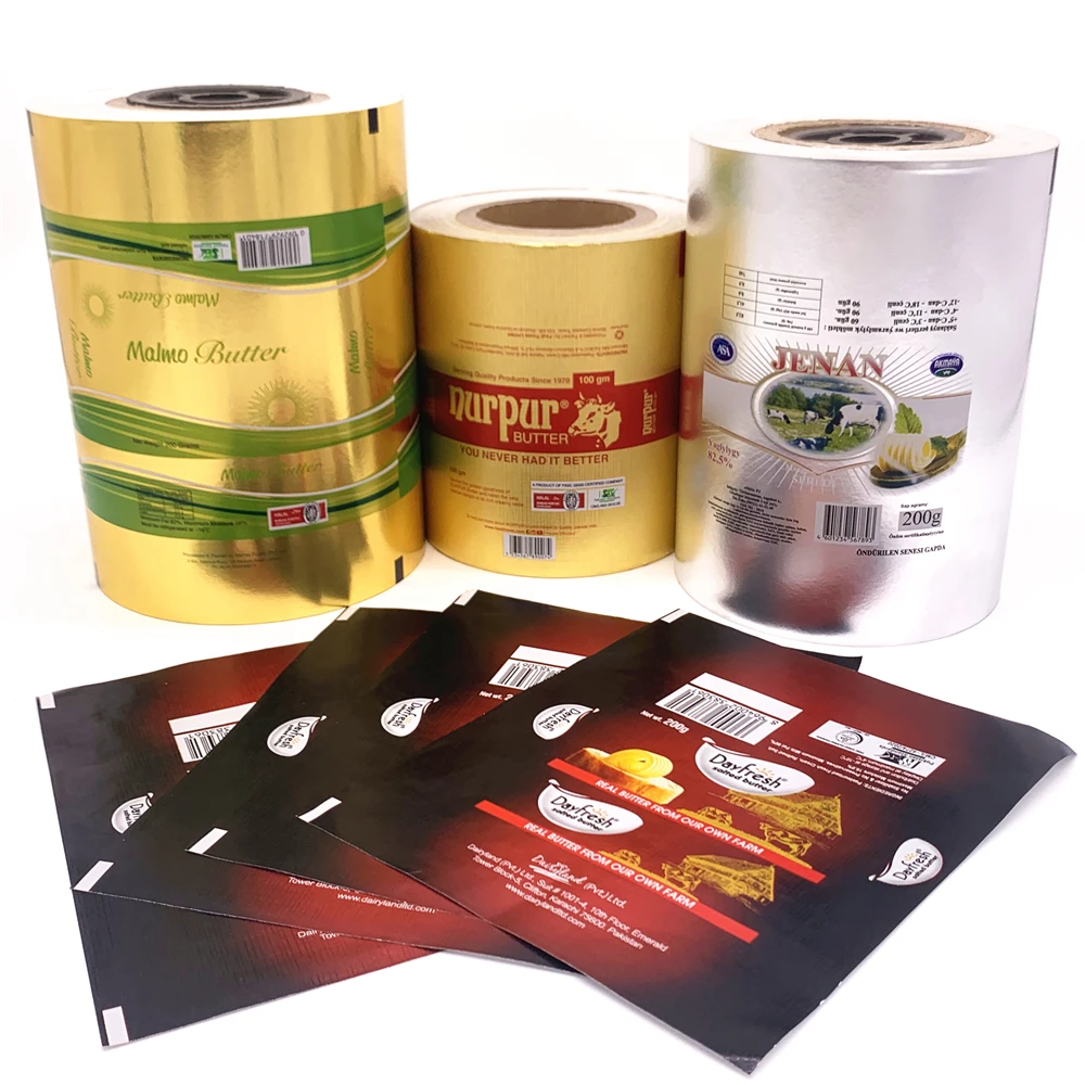 Printed and Embossed Butter Wrapping Paper Laminated Foil Paper Packaged in Roll