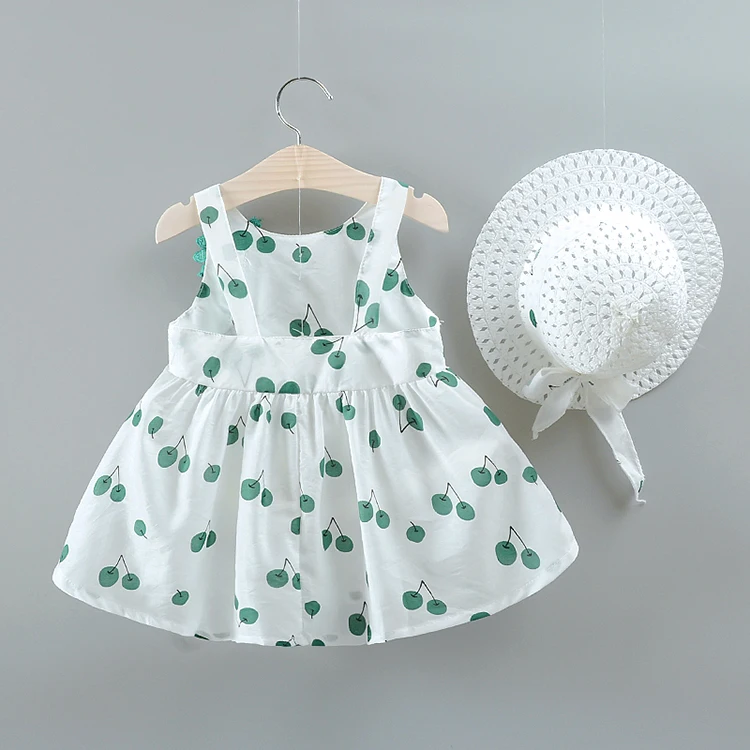 
Summer cute cotton blend baby kids clothes girl toddler dress with straw hat 
