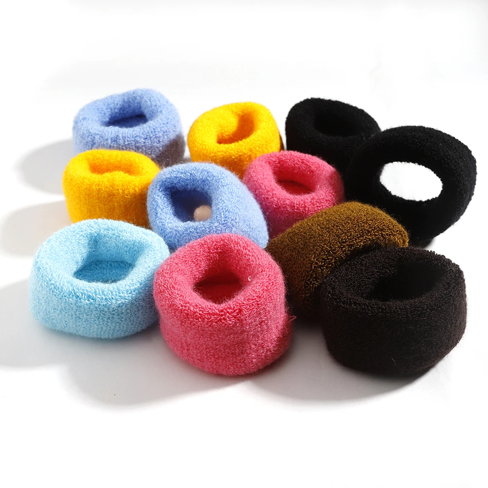 Large Stretch Thick Hair Ties for All Hair Types Seamless Terry Cloth Elastics Ponytail Holders Knit Hair Scrunchies