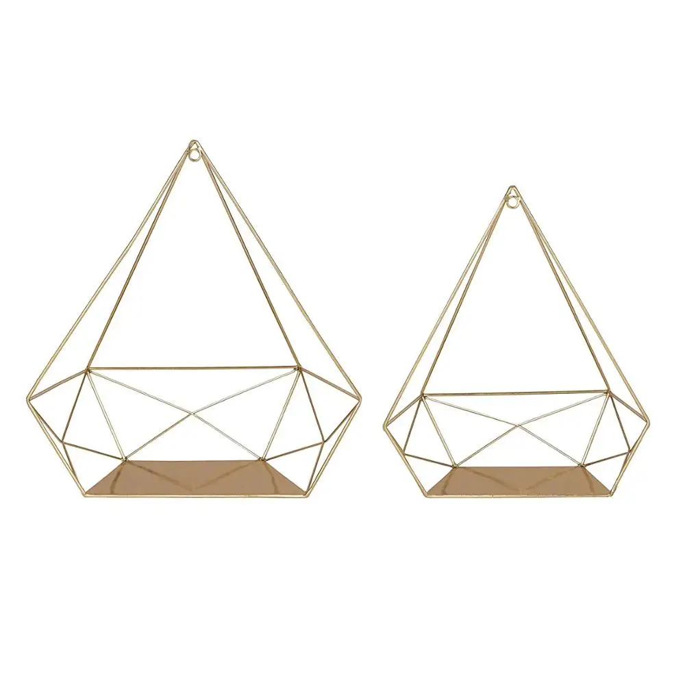 
Decorative Geometric Multi-use Metal Wall Display Shelves Gold 2 Piece Set 