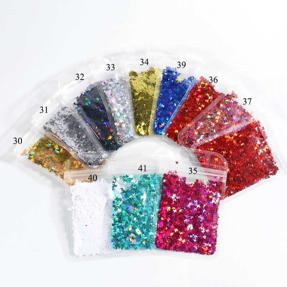 Fashion Holographic Butterfly Heart Maple Leaf Shape Nail Flakes Ultra-thin Nail Sequin Nail Art Stickers Manicure Decoration