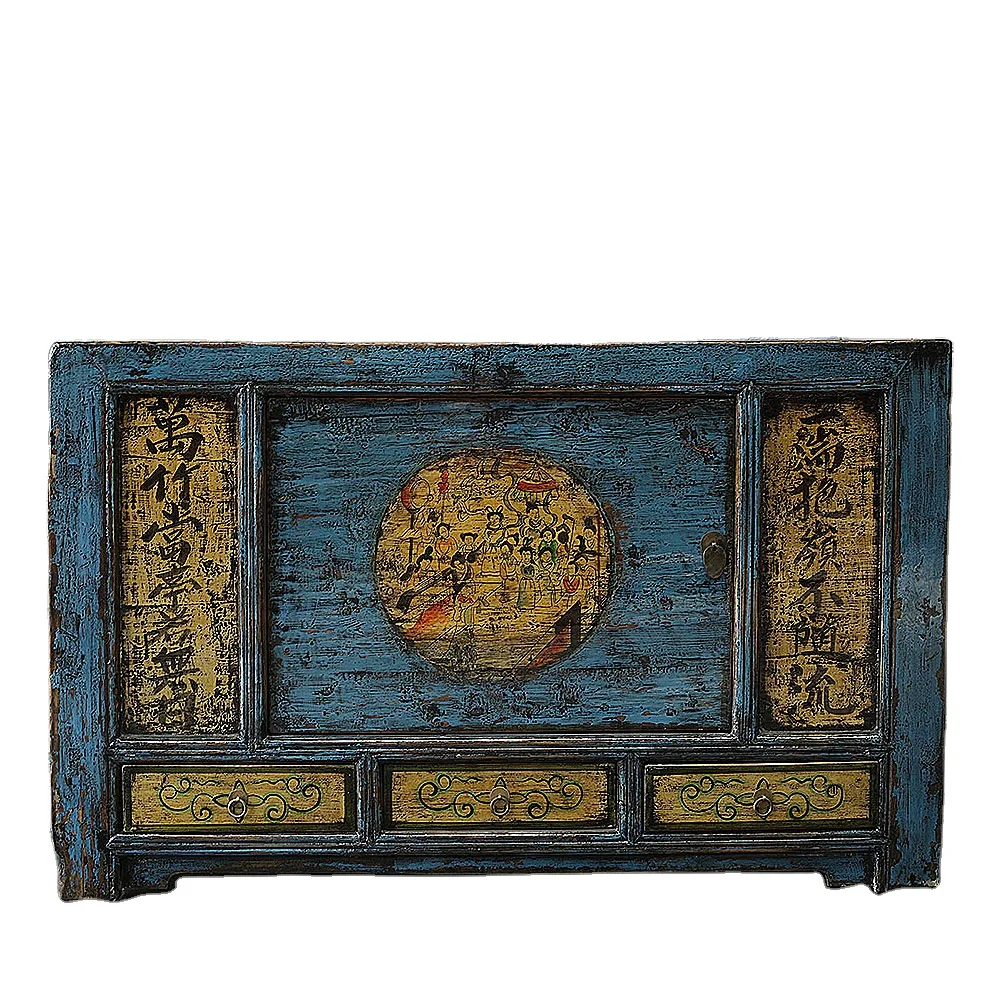 Новое поступление глянцевая мебель из переработанного дерева антикварная восстановленная древесина Монгольская живопись сервант для гостиной