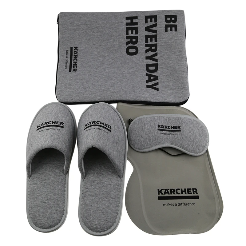 Promotional Travel Accessories Airline Amenity Kit Inflatable Pillow Eye Mask Slipper Giveaway Gift