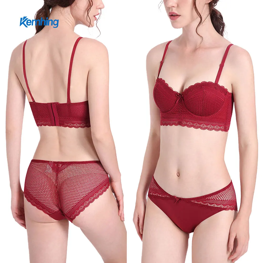 Sexy lingerie lace big size bra sets womens push up gather bra pop up bra soft steel ring wedding red underwear set