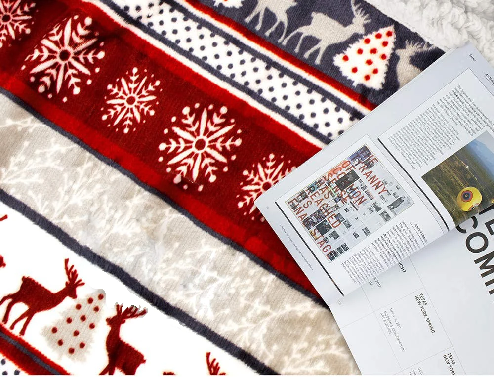 2022 Premium Sherpa Throw Blanket Christmas Decoration Reindeers Fleece Plush Warm Reversible Microfiber Holiday Blanket 50 x 60