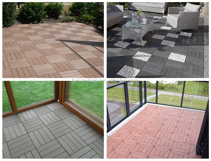 Waterproof anti-uv Solar Light Deck Tiles wpc outdoor exterior patio DIY flooring decking tiles for outdoor