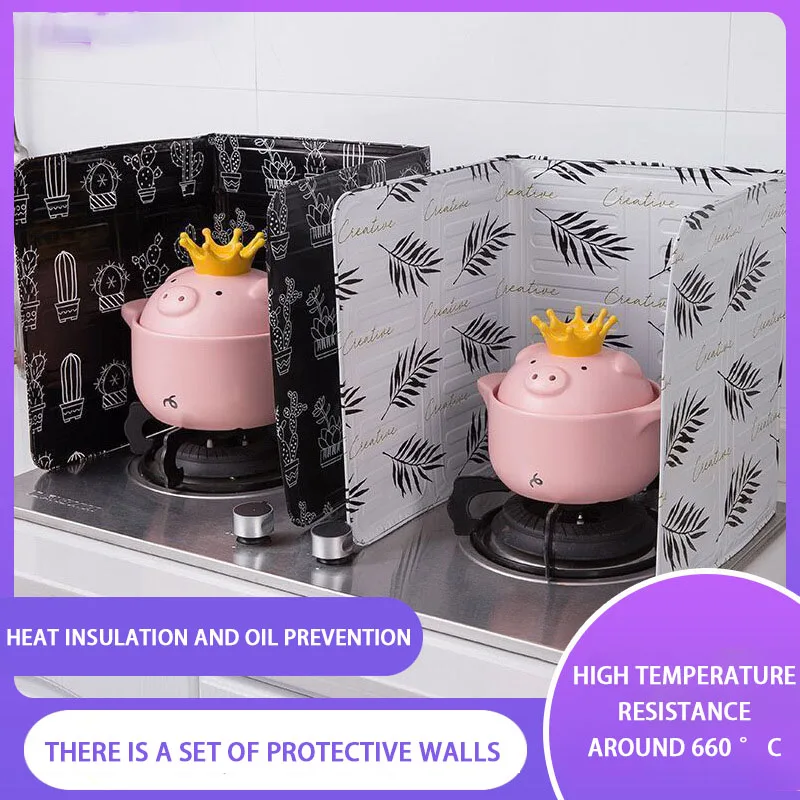 Creative Grease Shields Kitchen Fryer Grease Trap Aluminum Foil Heat Shield Gas Stove Top Folding Baffle
