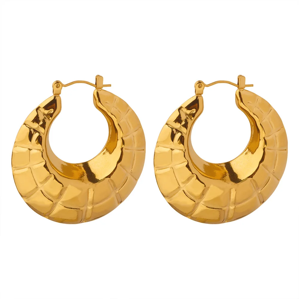 Aretas Trending Products 2023 New Arrivals Statement Earrings Stainless Steel Jewelry Texture Thick Chunky Huggie Hoop Earrings