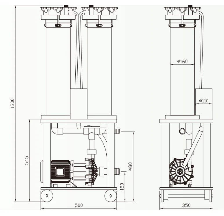 Mini mobile Twin chamber carbon treatment filter system for satin nickel plating Double bucket filter electroplating filter