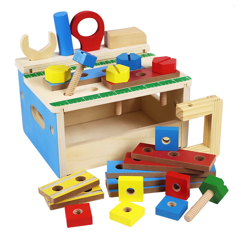 New Style Wooden Tool Bench Screw And Nut Combination Toy Wooden Disassembly Nut Screw Building Blocks  Early education