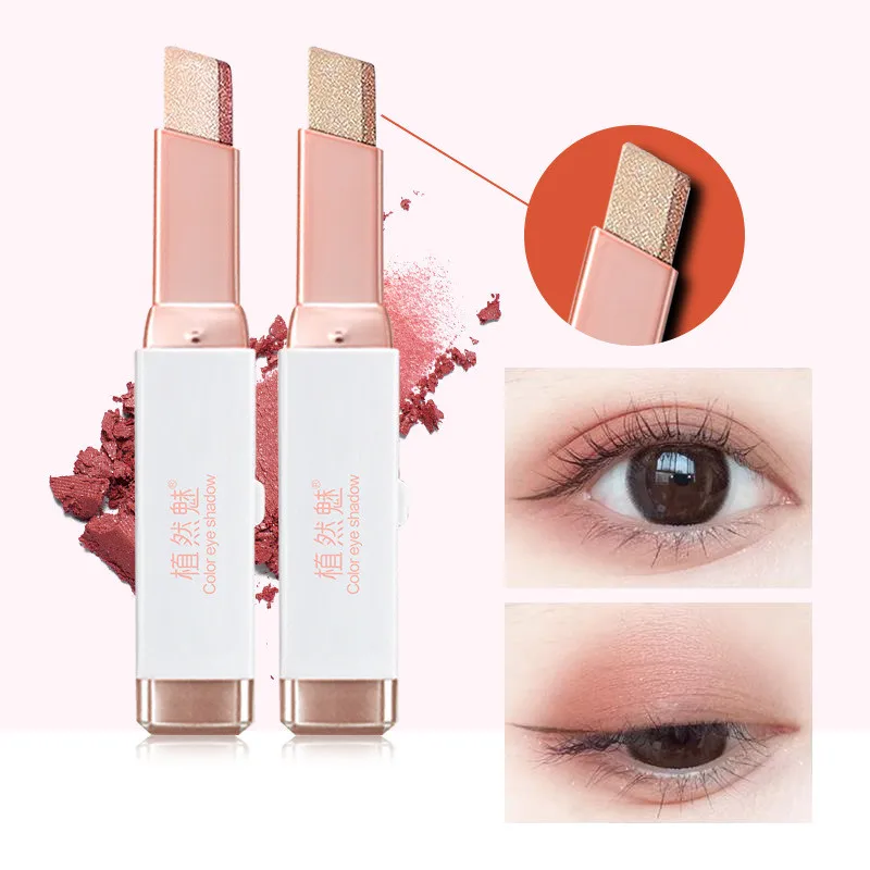 Double Colors Eye Shadow Stick Matte Glitter Shimmer Eyeshadow Gradient Makeup Sticks Waterproof