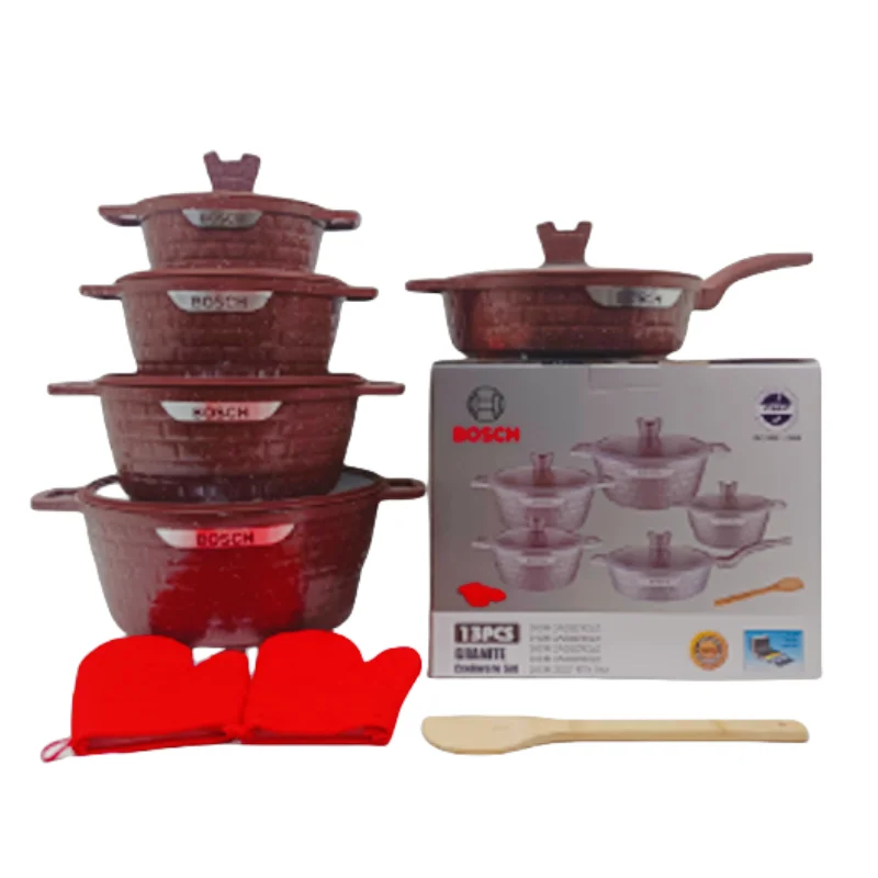 Bosch Brand 10-Piece Granite Cooking Pots German Aluminum Cookware Set Heavy Duty Non Stick Casserole Soup Pot