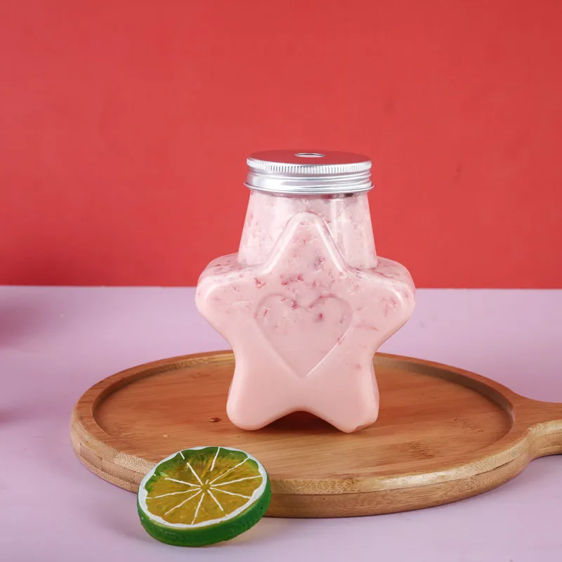 Cute Star Shape Pet Bottle for Cold Drink With Aluminum Cap Juice Plastic 250ml 350ml 500ml Food Cartons Screen Printing