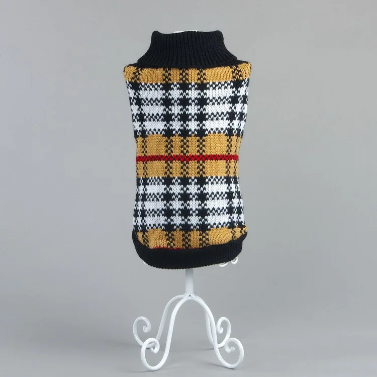 Pet Costume Fashion Turtleneck Plaid Dog Sweater Winter Thick Fleece Knitted Cat Jacket Pet Clothing