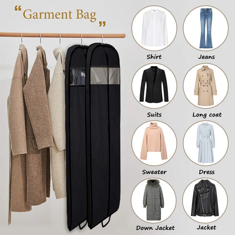 Long Bridal Gown Garment bags with Zipper Biodegradable Suit Cover Wedding Dress Bag with Custom Logo 210D Waterproof Suit Bags