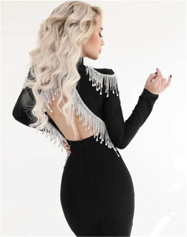 Новое сексуальное платье с лямкой на шее, платья с бусинами, элегантное Бандажное платье