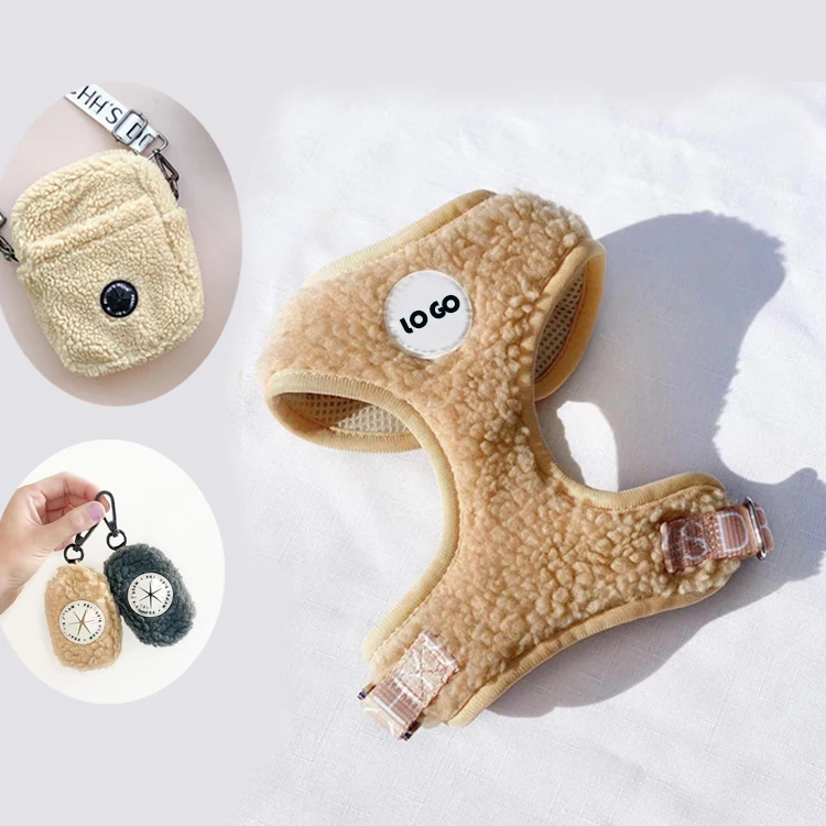Custom Flurry Christmas Winter Warm imitation rabbit faux fur Plush Teddy Bear Lamb Fleece XXS Puppy Sherpa Dog Harness set