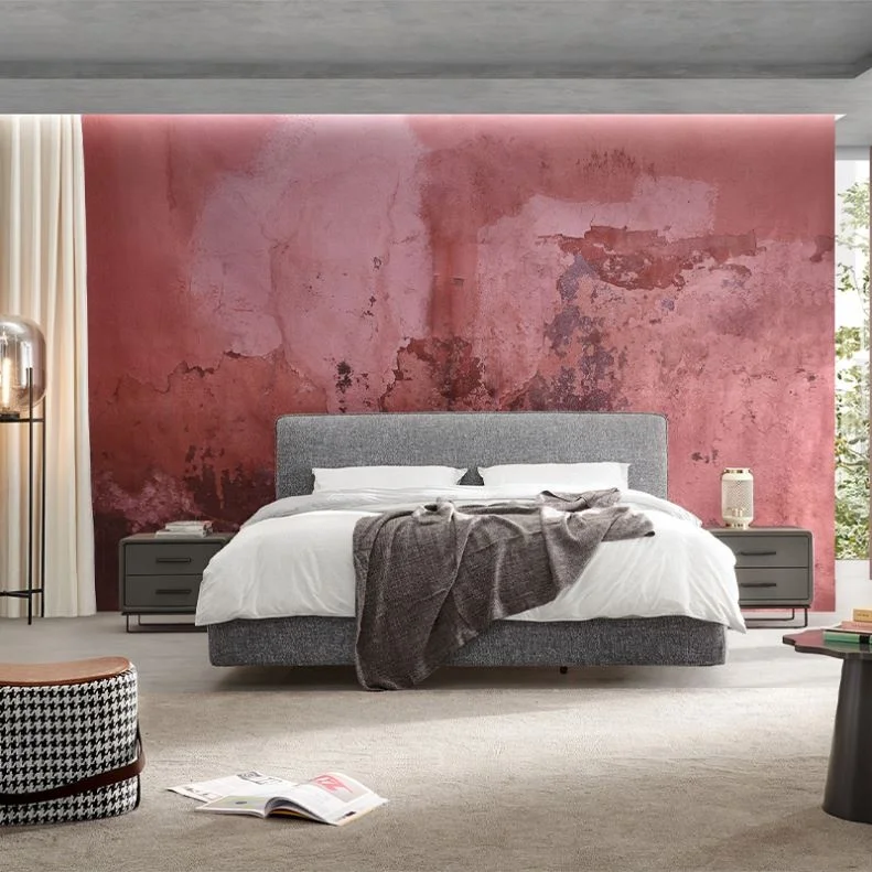 Элегантная кровать размера «King-Size» серая ткань для